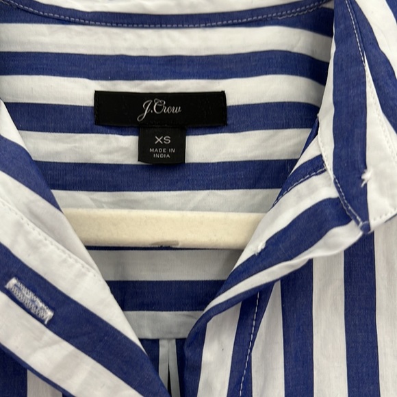 J Crew Cotton Button Front Tie Waist Top Blue and White Stripe XS - Picture 3 of 6